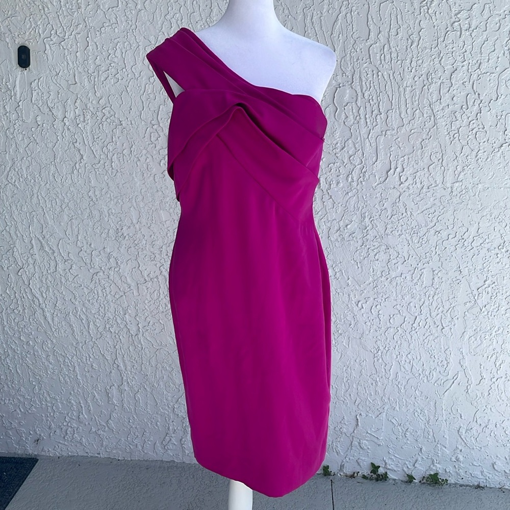 Marchesa One Shoulder Dress in Vibrant Pink